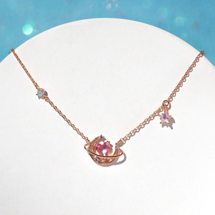 Modern Style Moon Heart Shape Copper Plating Inlay Zircon Pendant Necklace
