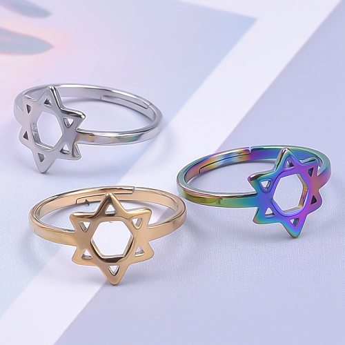 Anéis de polimento de aço inoxidável com pentagrama de estilo simples