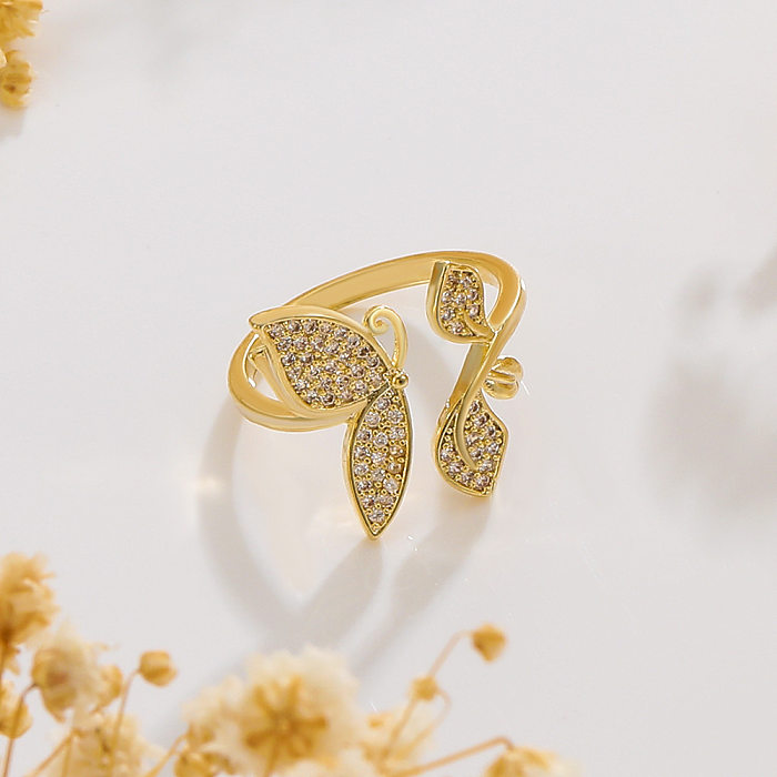 Fashion Heart Shape Butterfly Copper Plating Zircon Open Ring