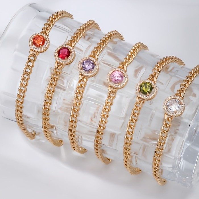 Bracelets en Zircon avec incrustation de chaîne en cuivre plaqué de gouttelettes d'eau rondes et carrées artistiques de Style Simple rétro