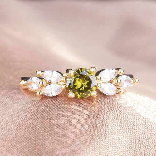Transfronteiriço novo europeu e americano verde oliva zircão anel moda anel de diamante cor anel aberto