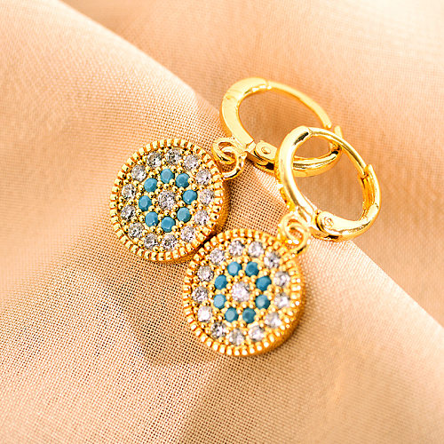 Boucles d'oreilles pendantes rondes en cuivre et Zircon, Style Simple, 1 paire
