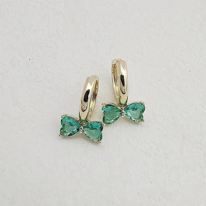 1 paire de boucles d'oreilles en cuivre et Zircon, Style Simple, nœud papillon plaqué, incrustation