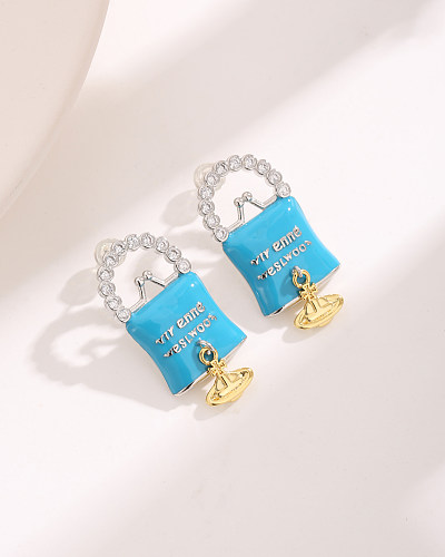1 Pair Basic Modern Style Sweet Bag Planet Plating Hollow Out Inlay Copper Zircon White Gold Plated Ear Studs