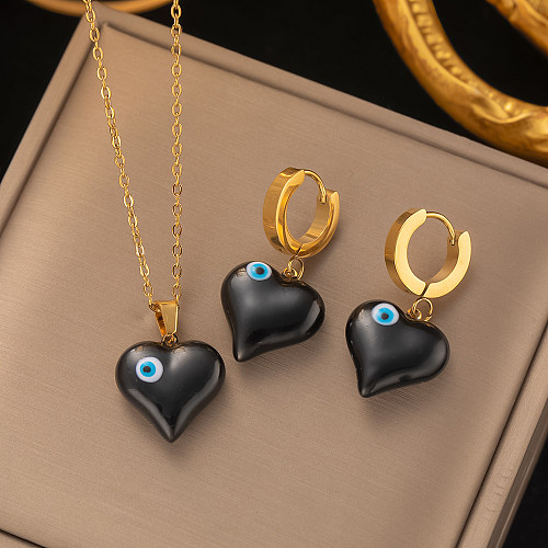 Wholesale Artistic Heart Shape Eye Titanium Steel Gold Plated Earrings Necklace