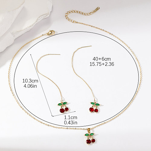 Simple Style Cherry Stainless Steel Plating Inlay Zircon Gold Plated Jewelry Set