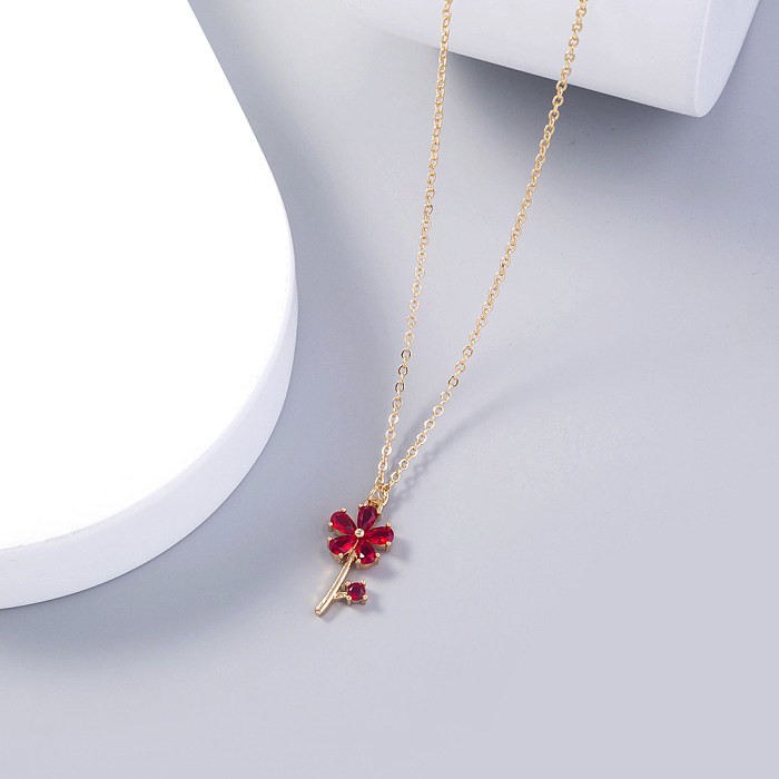 1 Piece Fashion Flower Copper Inlay Zircon Pendant Necklace