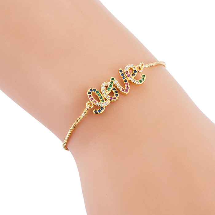 Bracelets Bracelet Alphabet de mode Bracelet en cristal Bracelet en cuivre incrusté de Zircon de couleur pour femmes