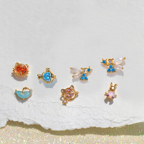 1 Pair Cute Animal Plating Inlay Copper Zircon Gold Plated Ear Studs