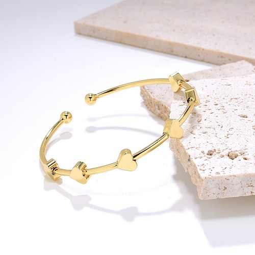 INS Style Simple Style Oval Heart Shape Copper Gold Plated Bangle In Bulk