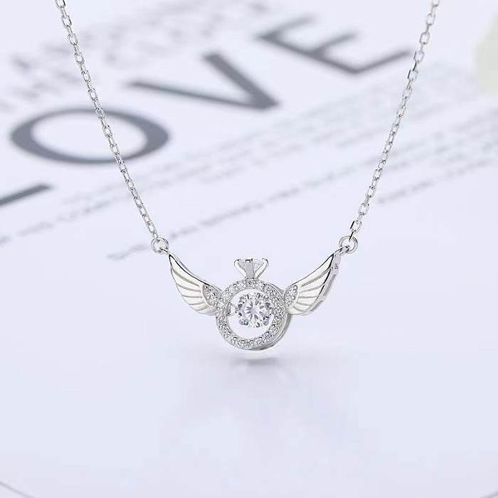 Collier pendentif ailes d'ange en forme de cœur, Style Simple à la mode, placage de cuivre incrusté de Zircon