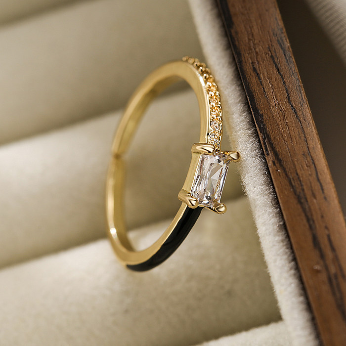 Simple Style Square Copper Plating Inlay Zircon 18K Gold Plated Open Ring