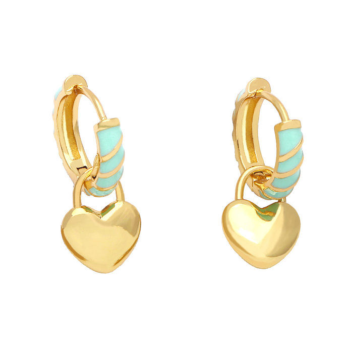Fashion Long Lightning Heart Drop Oil Copper 18K Gold-plated Inlaid Zircon Earrings