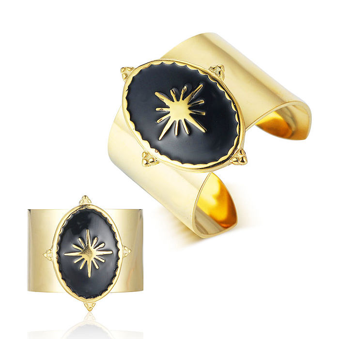 Lässige, quadratische, ovale, türkisfarbene offene Ringe mit Inlay aus rostfreiem Stahl