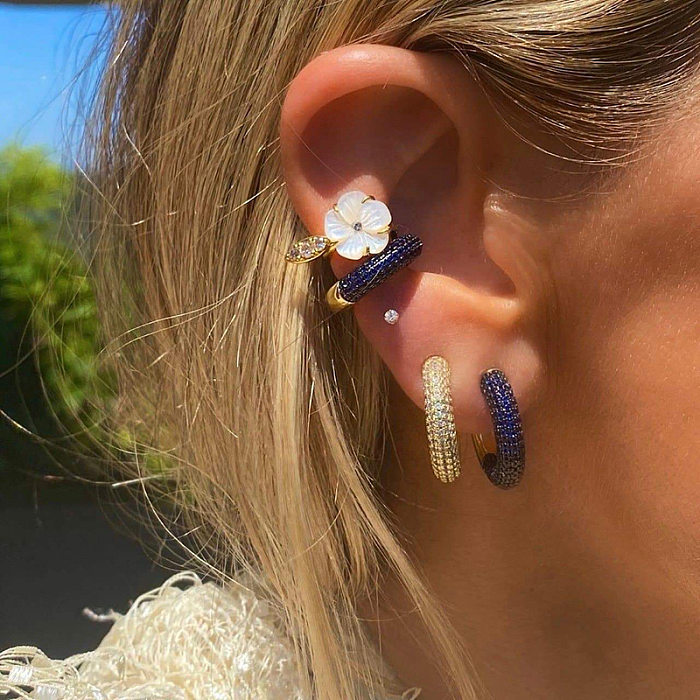 Boucles d'oreilles classiques à la mode, Type C, plein de diamants, Clip en os, couleur géométrique