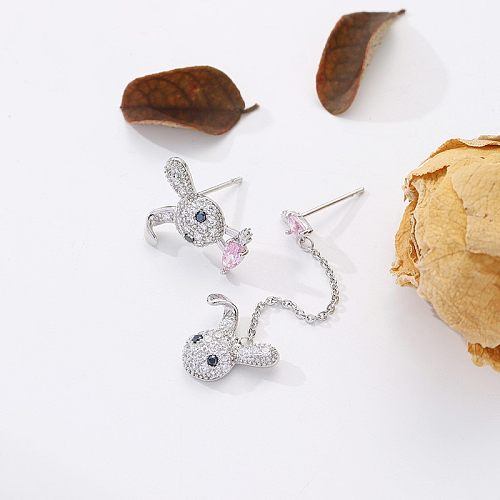 1 Pair Cute Rabbit Plating Inlay Copper Zircon White Gold Plated Drop Earrings