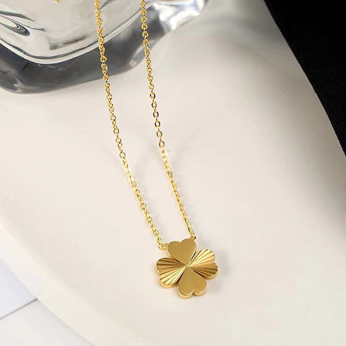 Simple Style Four Leaf Clover Titanium Steel Plating 18K Gold Plated Earrings Necklace
