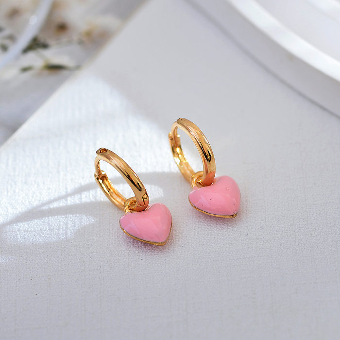 1 Pair Simple Style Heart Shape Enamel Copper Drop Earrings