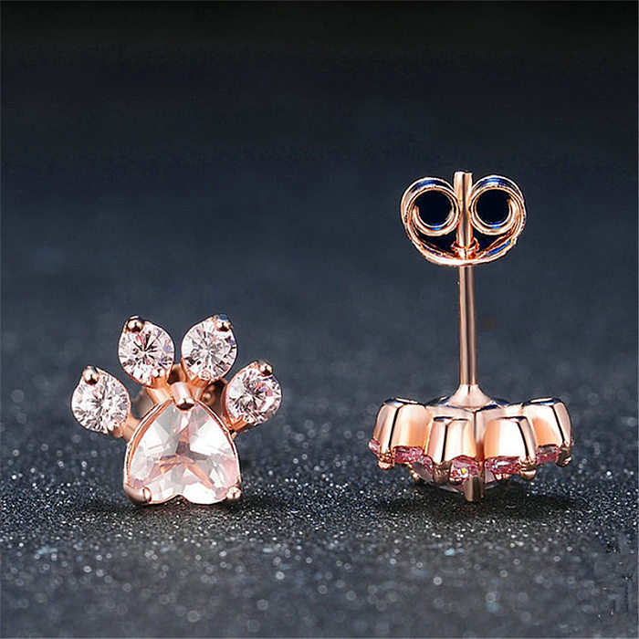 Fashion Paw Print Copper Inlay Zircon Ear Studs 1 Pair