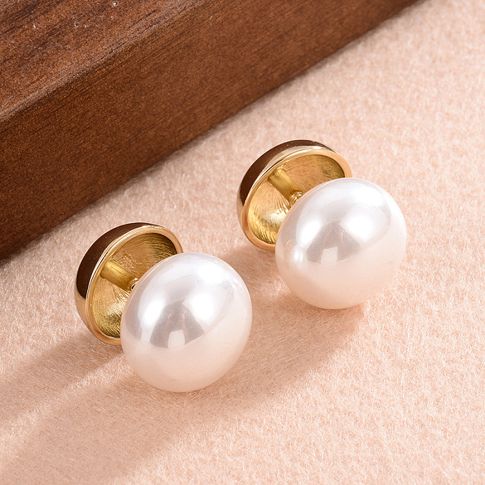 1 paire de clous d'oreilles plaqués or 14 carats, style Simple et élégant, incrustation de couleur unie, perle en cuivre