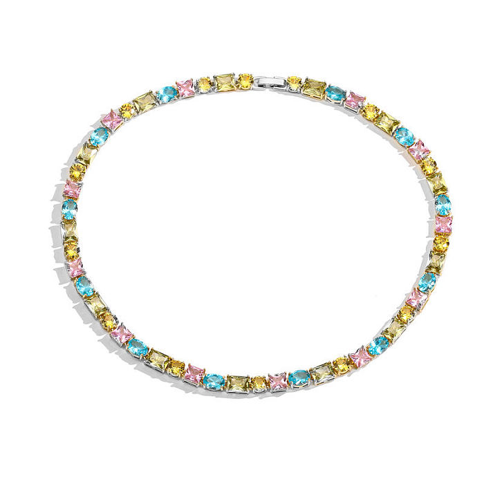 Niedliche geometrische Kupfer-Inlay-Zirkon-Armband-Halskette für Damen