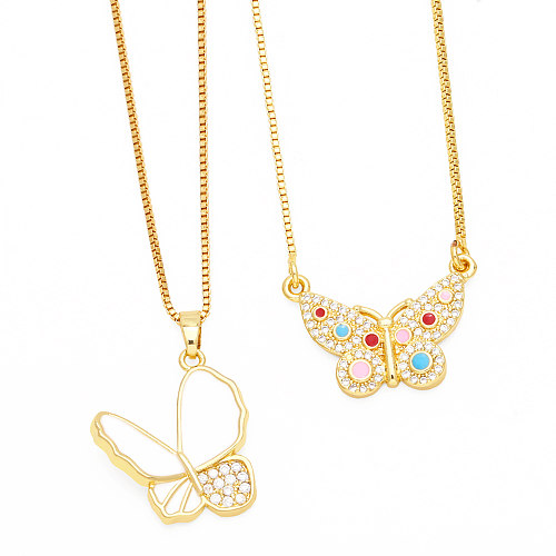 Simple Style Classic Style Butterfly Stainless Steel Copper 18K Gold Plated Zircon Pendant Necklace In Bulk