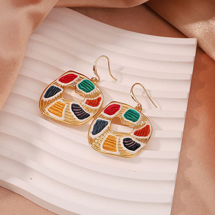 1 Pair Elegant Artistic Streetwear Irregular Leaf Painted Plating Copper 18K Gold Plated Drop Earrings