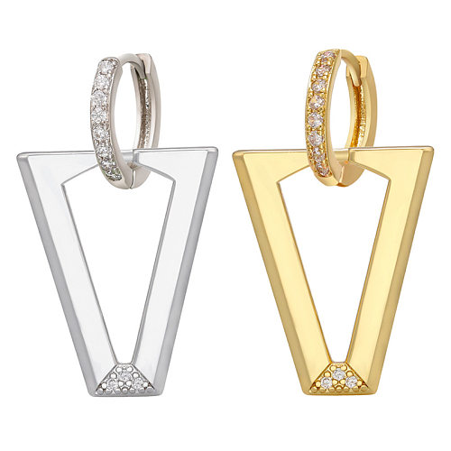Brincos de cobre com conjunto de diamantes geométricos simples em forma de V joias por atacado