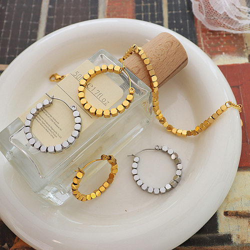 Brincos de pulseira de cubo banhado a ouro de aço titânio estilo moda