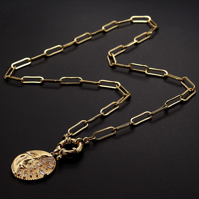 Hip-hop estilo vintage estrela lua relâmpago revestimento de cobre incrustação zircão colar pingente banhado a ouro