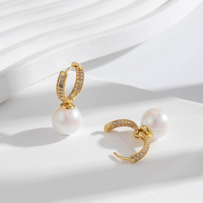 1 Paar japanischer Stil, französischer Stil, einfacher Stil, Twist-Inlay, Kupfer, künstliche Perlen, Tropfenohrringe