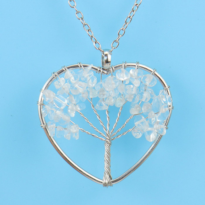 Fashion Tree Heart Shape Artificial Crystal Copper Beaded Hollow Out Pendant Necklace 1 Piece