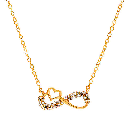 Fashion Number Bow Knot Copper Pendant Necklace Inlay Rhinestones Copper Necklaces