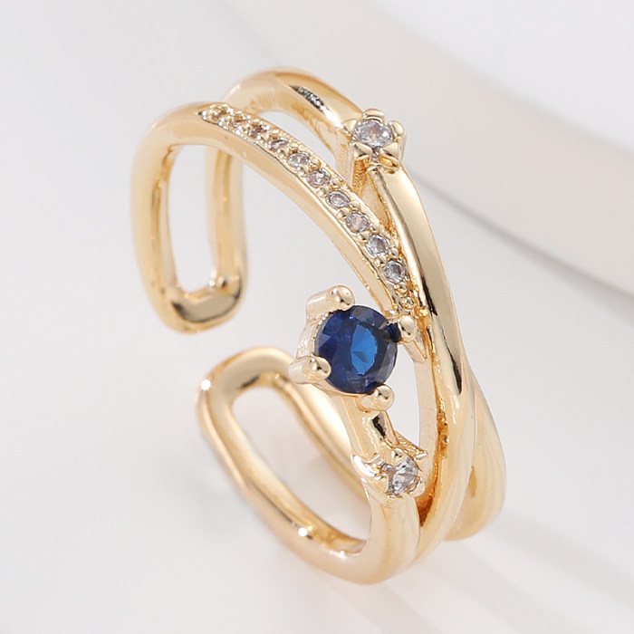 Elegant Lady Geometric Heart Shape Copper Inlay Rhinestones Open Rings