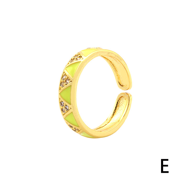 Anéis abertos banhados a ouro de zircão 18K com chapeamento de esmalte triangular de estilo simples e doce