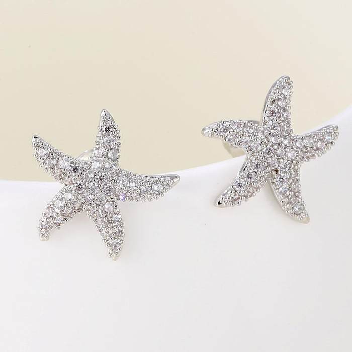 1 Pair Casual Modern Style Geometric Starfish Heart Shape Inlay Copper Zircon Ear Studs