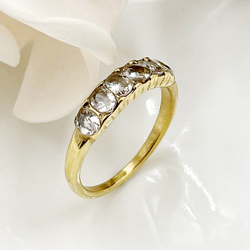 Estilo vintage comute cor sólida chapeamento de aço inoxidável inlay zircão anéis banhados a ouro