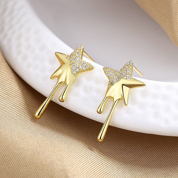 1 paire de boucles d'oreilles en cuivre et Zircon, Style Simple, incrustation d'étoile de trajet