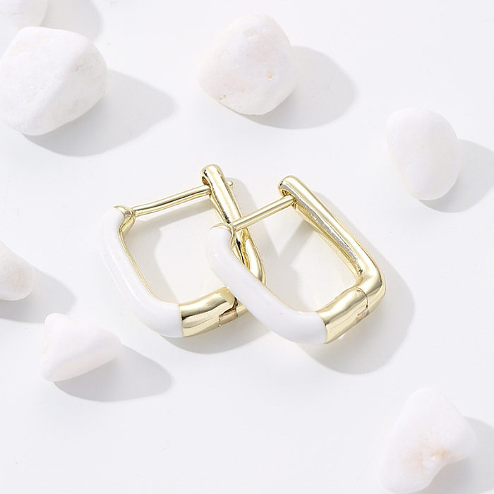 1 Pair Simple Style Square Copper Enamel Earrings