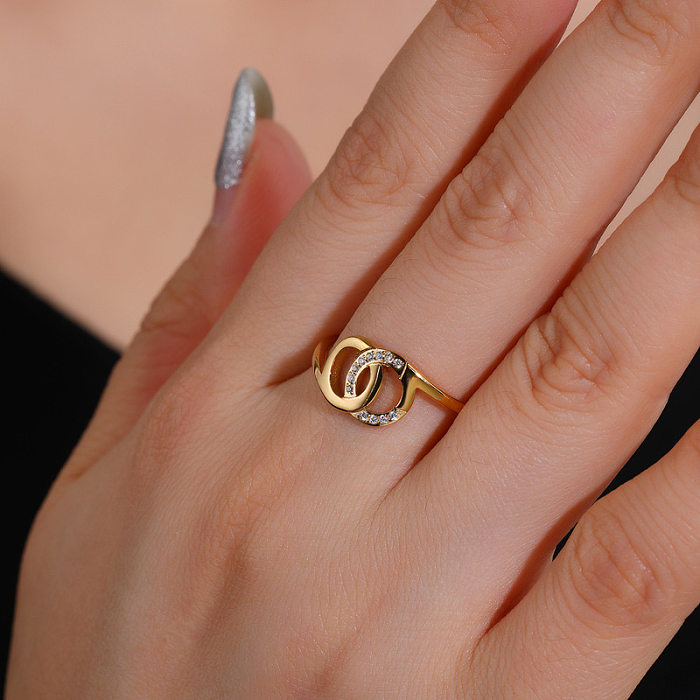 Elegant Double Ring Titanium Steel Artificial Gemstones Rings In Bulk