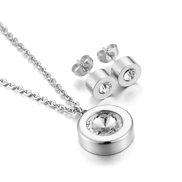 Conjunto de brincos de colar único redondo de aço de titânio simples joias por atacado