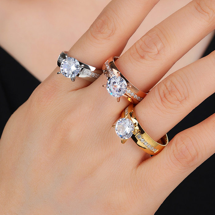 Anéis de pedras preciosas artificiais de aço Titanium redondos do estilo simples no volume