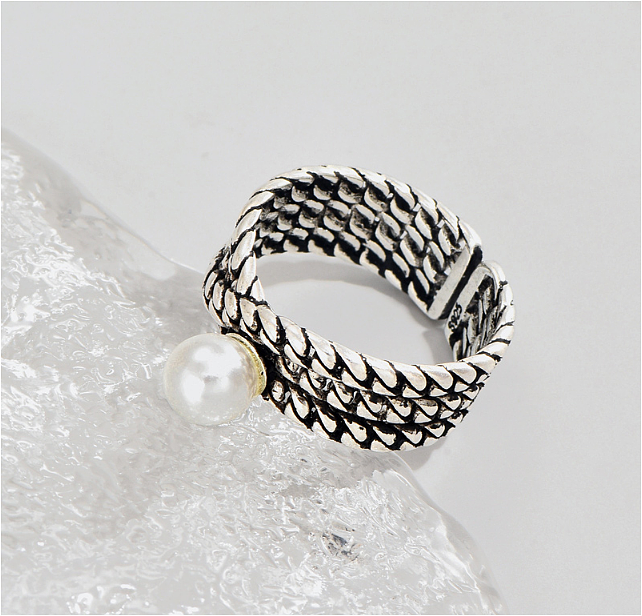 1 Stück offener Ring mit Retro-Kreis-Kupfer-Inlay und künstlichen Perlen
