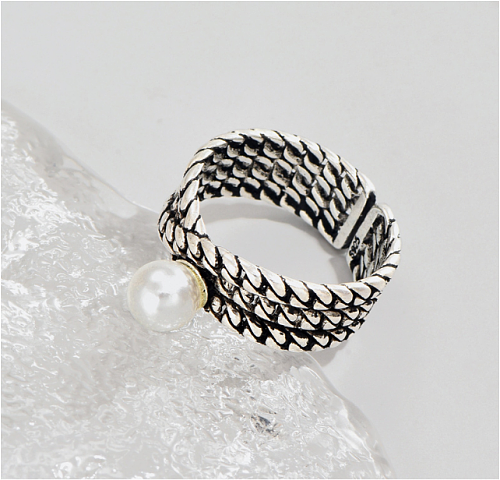 1 Piece Retro Circle Copper Inlay Artificial Pearls Open Ring