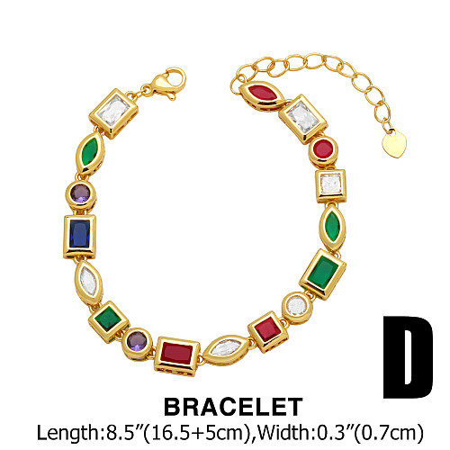 INS Style rond carré cuivre placage incrustation Zircon plaqué or 18K femmes Bracelets collier