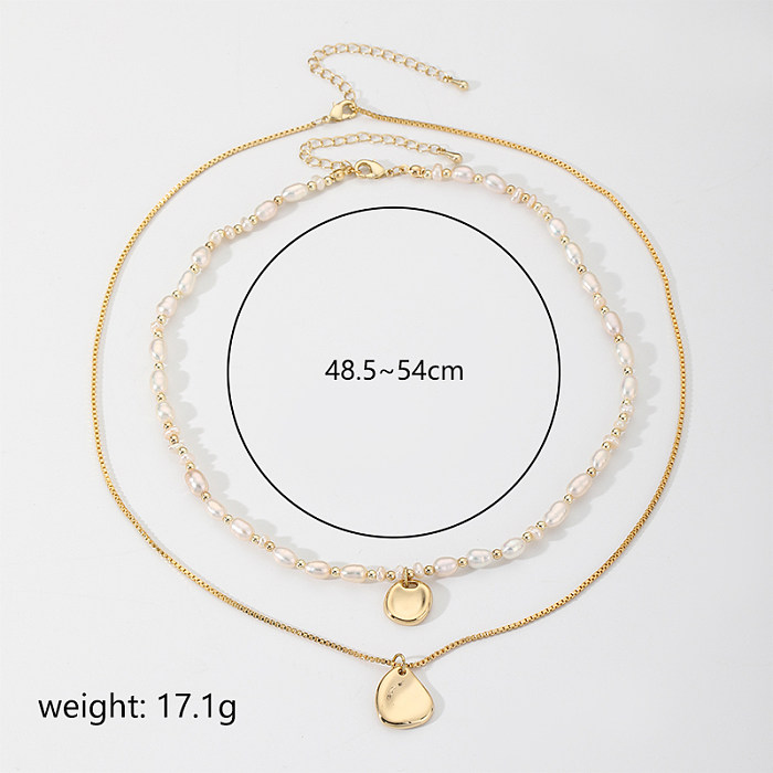 Elegant Fashion Round Water Droplets Solid Color Copper Plating 18K Gold Plated Double Layer Necklaces