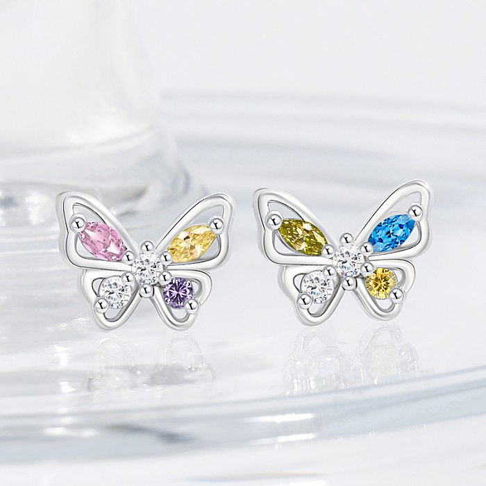 1 Pair Casual Simple Style Butterfly Plating Hollow Out Inlay Copper Zircon Ear Studs