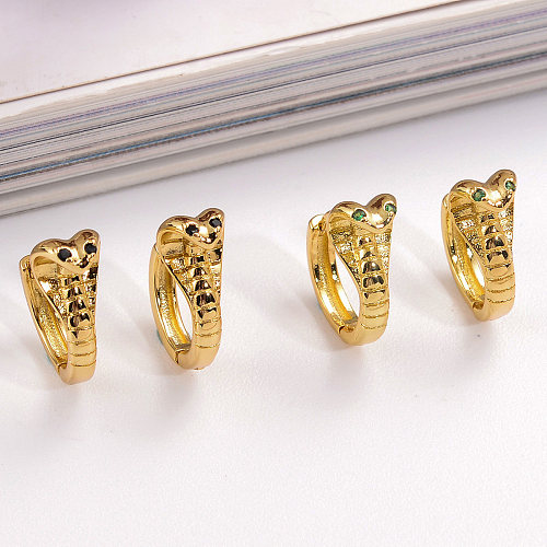 1 Paar schlichter Stil, cooler Stil, Schlangenplattierung, Inlay, Kupfer-Zirkon, 18 Karat vergoldete Ohrringe