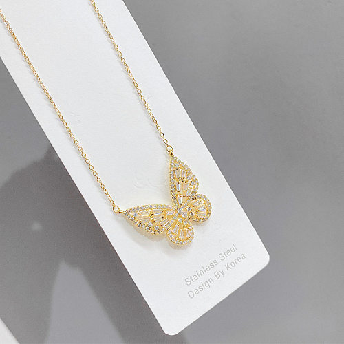 Luxurious Butterfly Copper Necklace Gold Plated Zircon Copper Necklaces 1 Piece