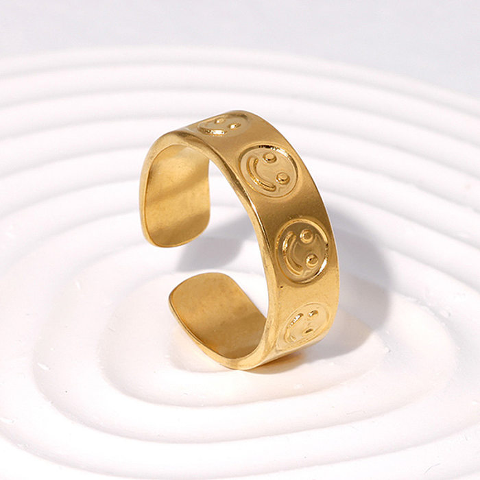 Offener Ring aus Edelstahl mit Retro-Smiley-Gesicht